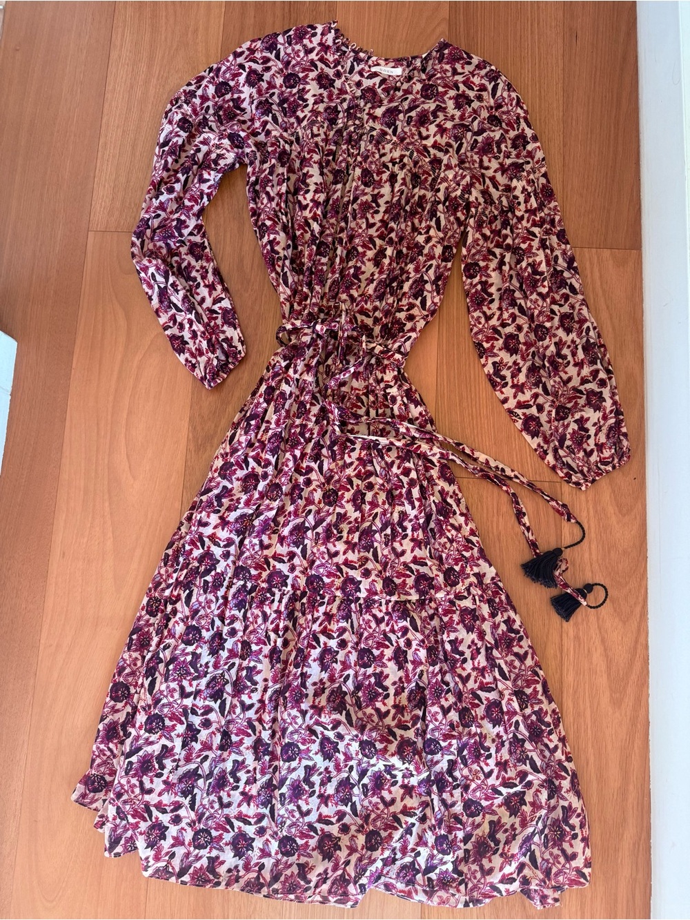 Doen Floral Maxi Dress in Burgundy and Cream